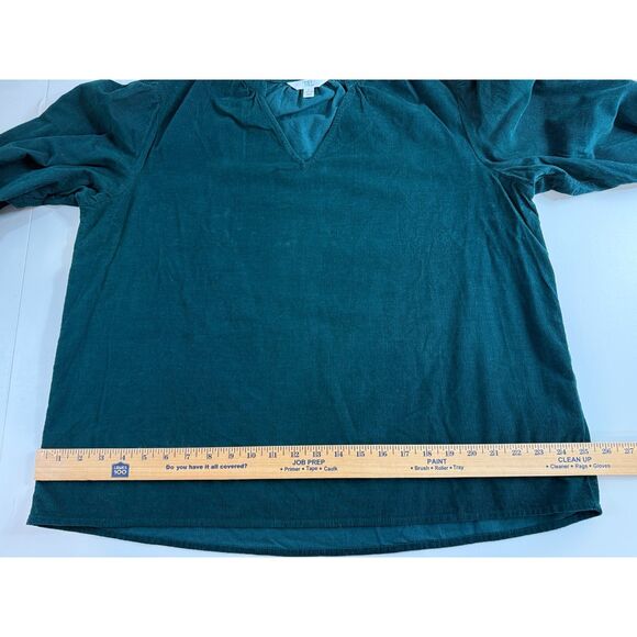 Time And Tru Green Puff Sleeve Corduroy Long Sleeve Top Women's Size L Large - Picture 7 of 10